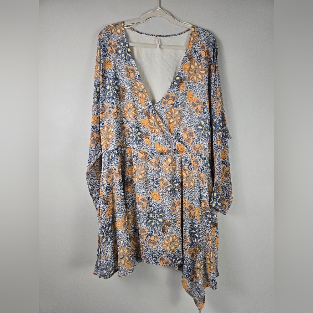 Free People Asymmetrical Dress in Blue and Orange Floral